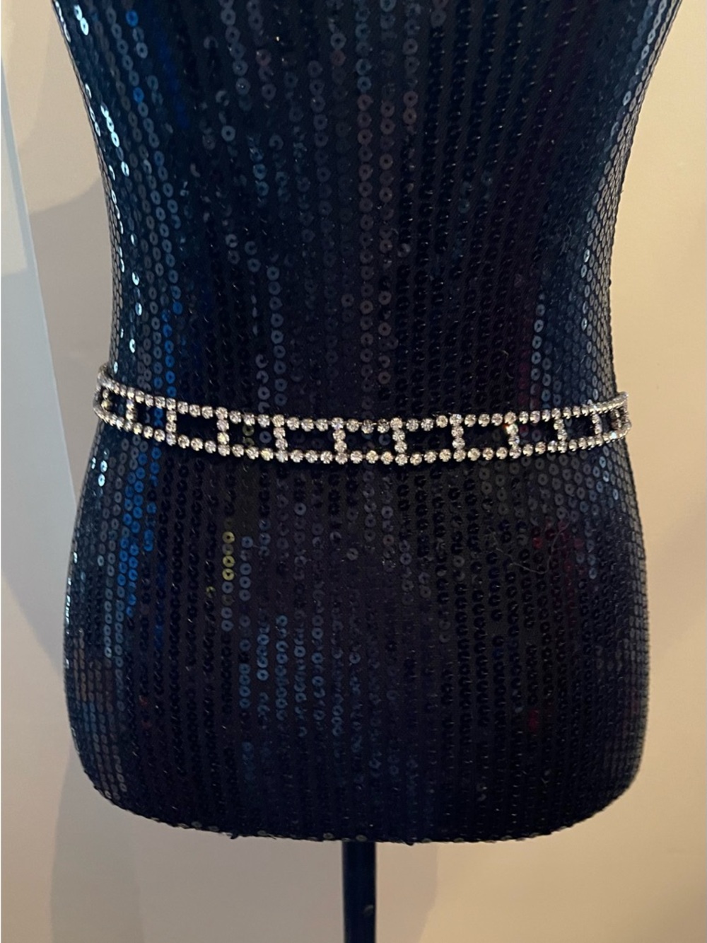 Vintage Crystal Rhinestone Circle Link Waist Chain Belt - Silver - Picture 5 of 11